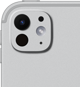 iPad Pro, Rückseite, Farbe Silber, Pro Kamera-System mit einem Objektiv mit 5 Elementen und adaptivem True Tone Blitz